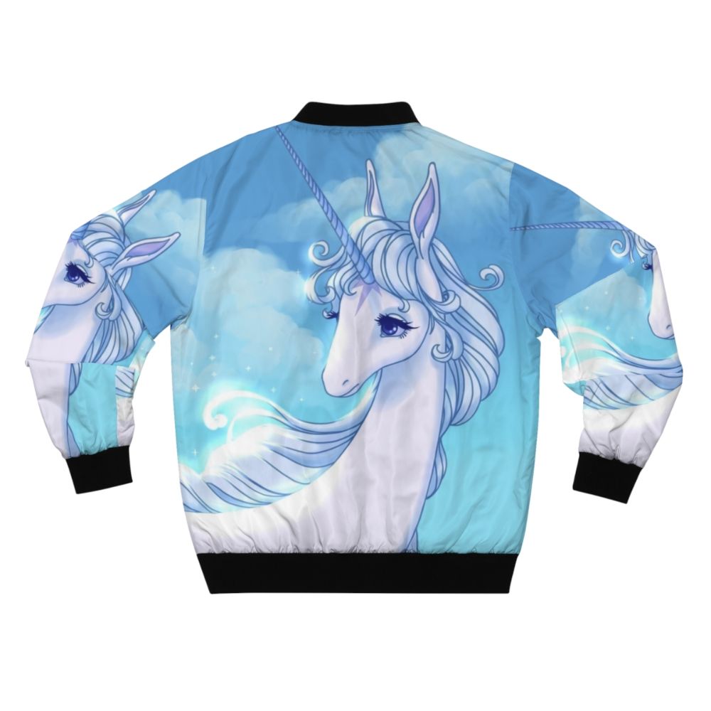 The Last Unicorn bomber jacket with unicorn, lady amalthea, and retro 80s movie graphics - Back