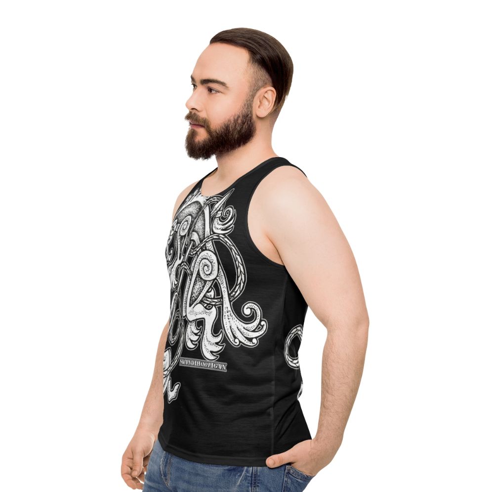 Shieldmaiden Huntress Unisex Tank Top featuring a wolf design - men side