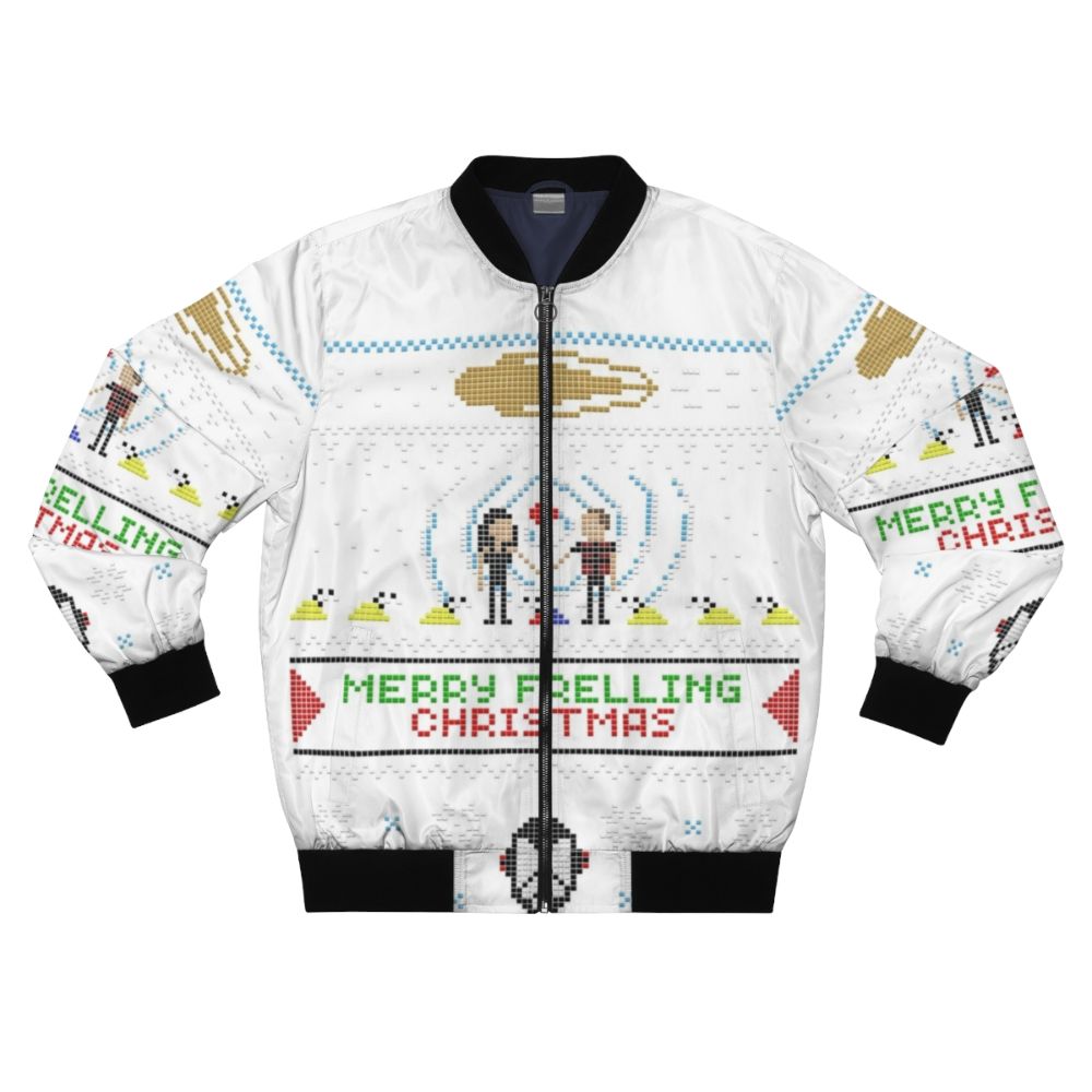 Farscape-inspired ugly sweater bomber jacket