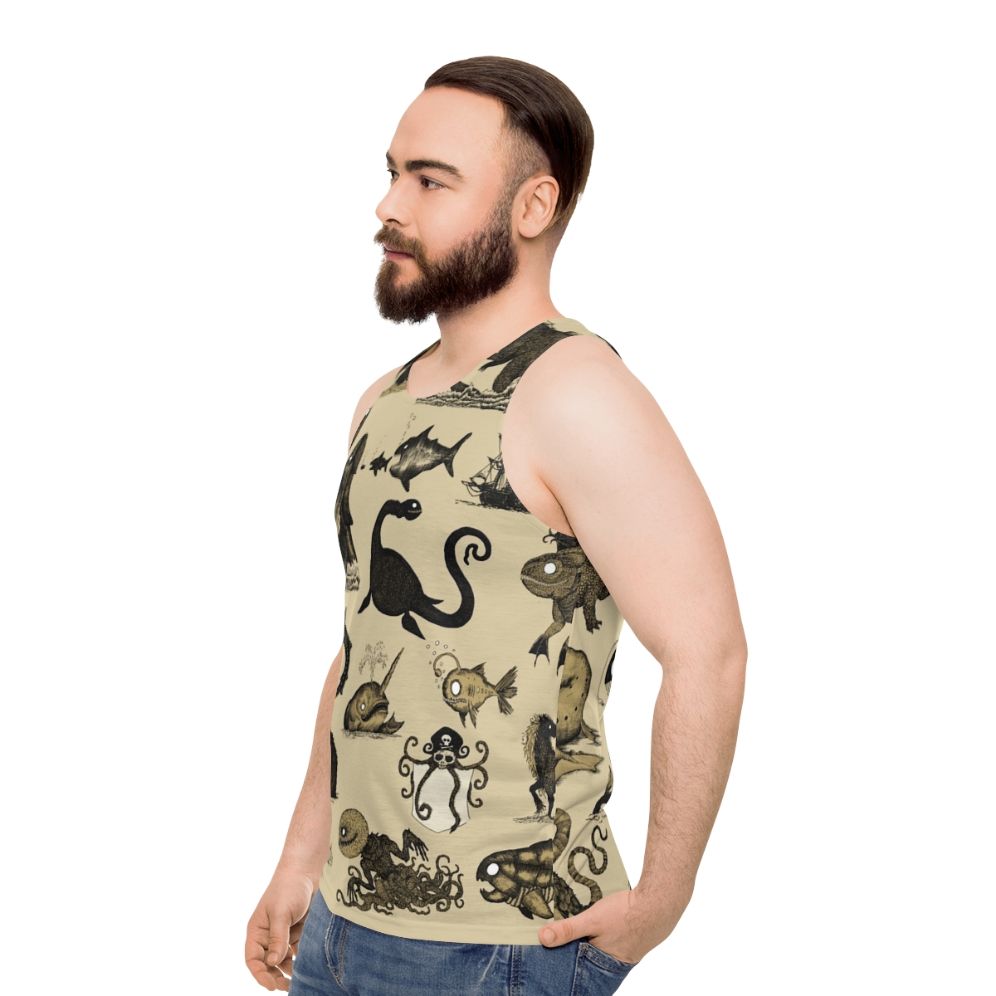 Unisex tank top with a pattern of mythical sea creatures - men side