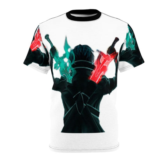 Anime-inspired t-shirt featuring a stylized two-sword design