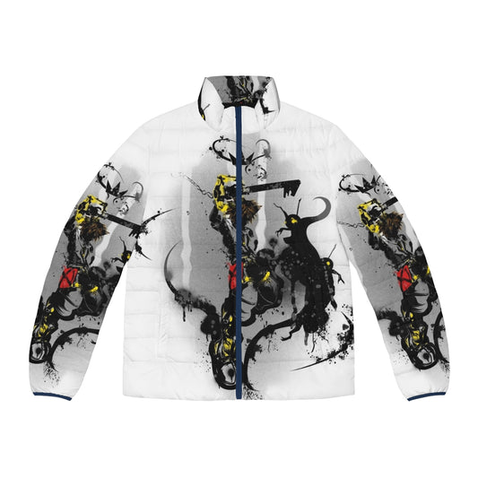 Kingdom Hearts inspired puffer jacket with Sora's keyblade and graffiti design