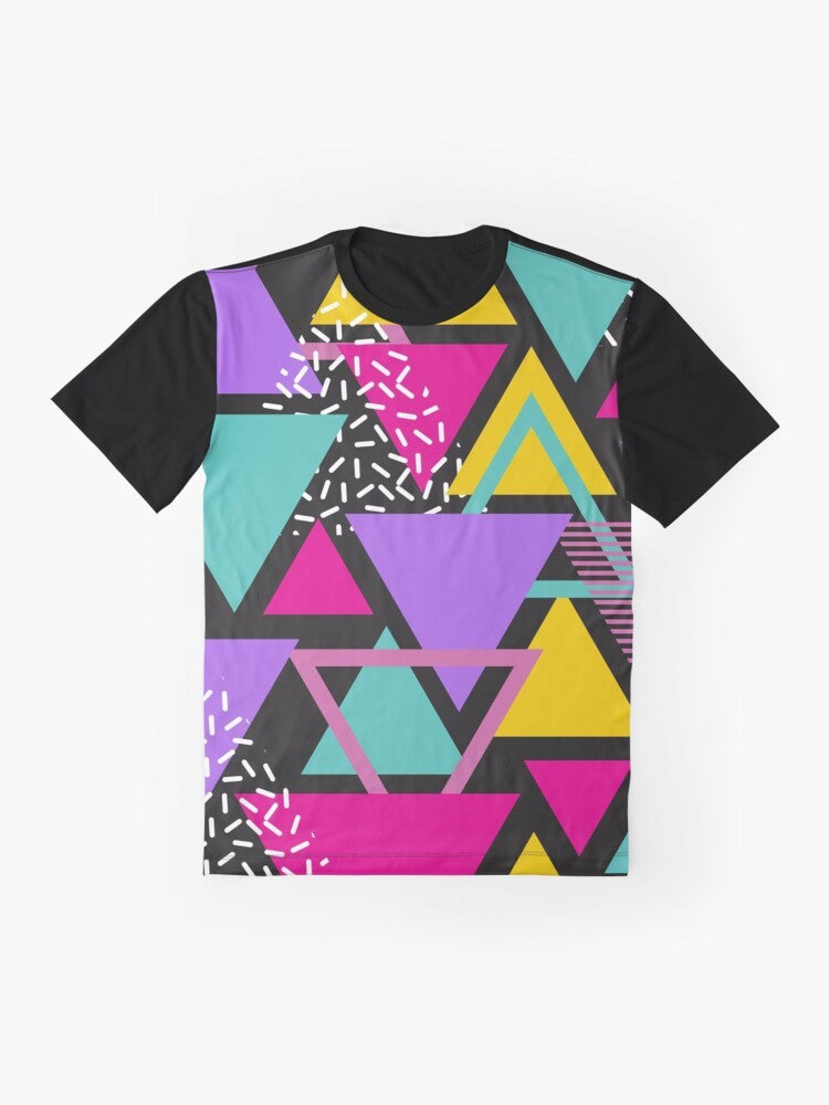 Memphis Triangles Graphic T-Shirt - Retro 80s/90s Geometric Design - Flat lay