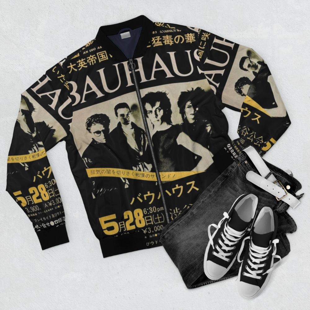 Bauhaus-inspired bomber jacket with a post-punk and gothic design - Flat lay