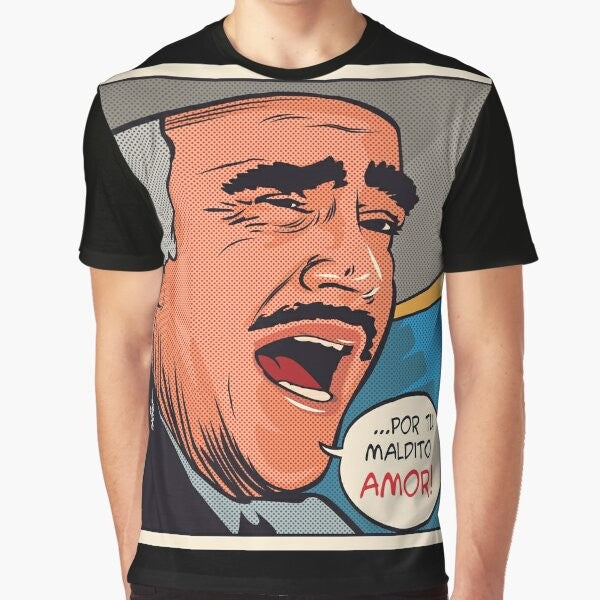 Vibrant graphic t-shirt featuring the iconic Mexican singer Vicente Fernandez in traditional charro attire.