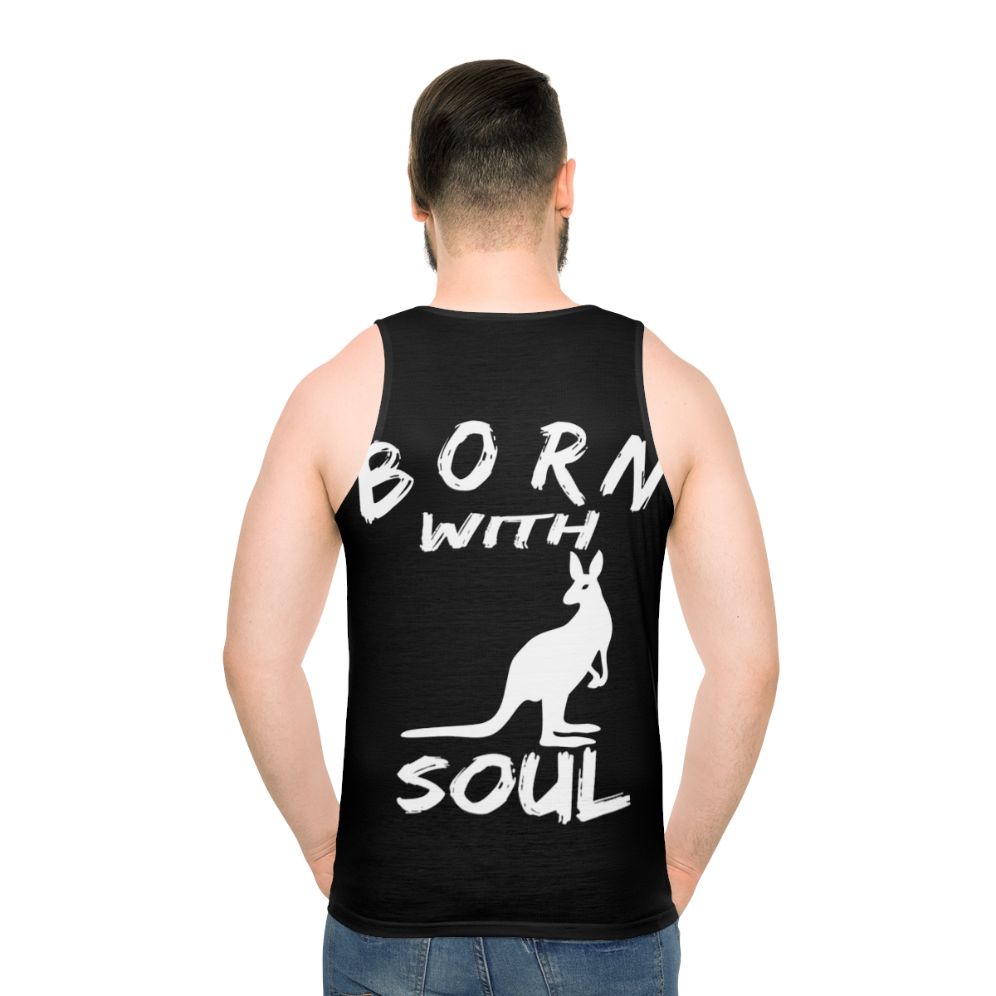 Unisex tank top with "Born With Kangaroo Soul" graphic - men back