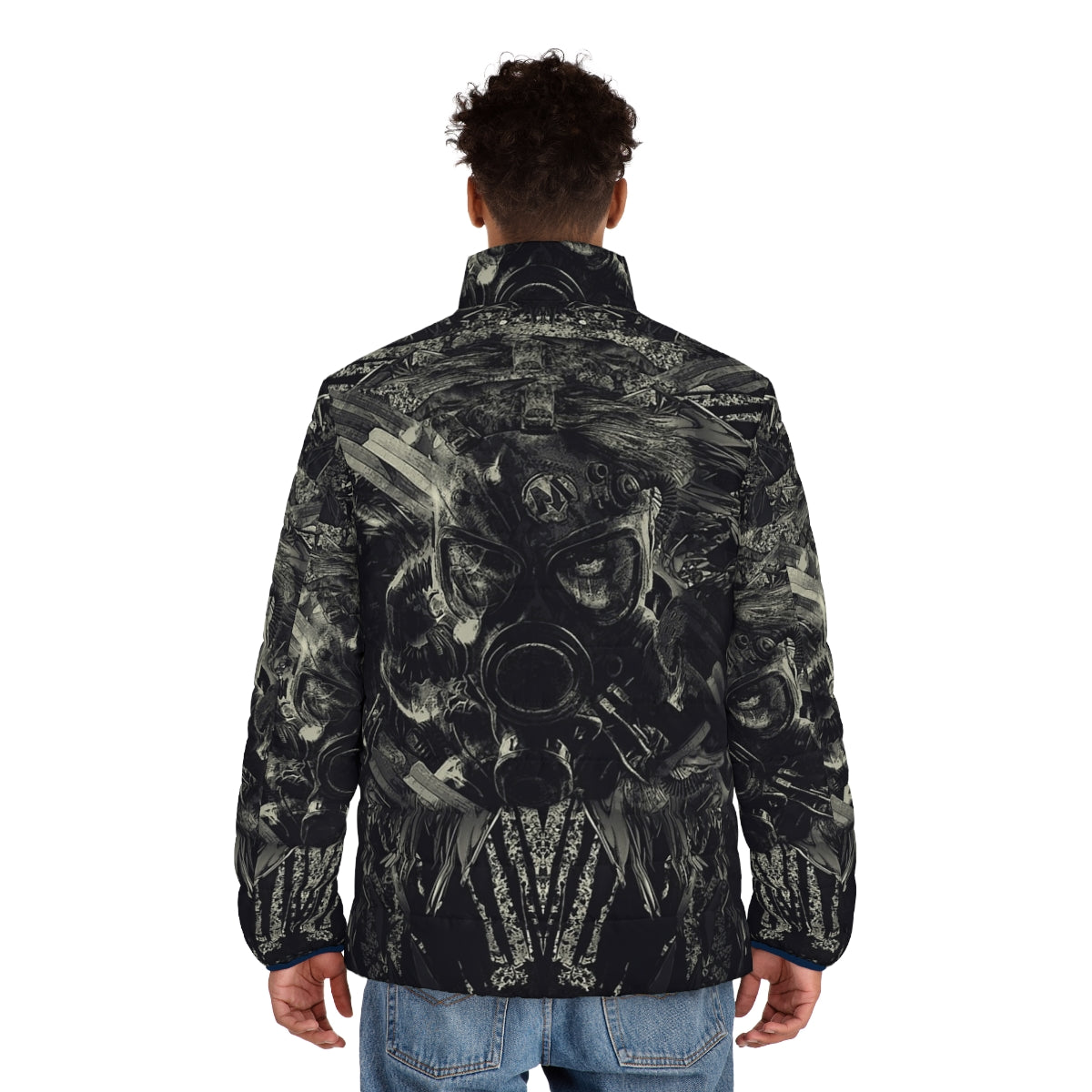 Metro Last Light Abstract Puffer Jacket with dystopian sci-fi design - men back