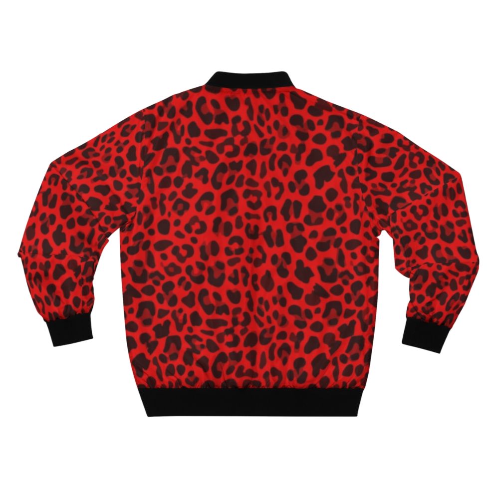 A vibrant red bomber jacket with a bold leopard print design - Back