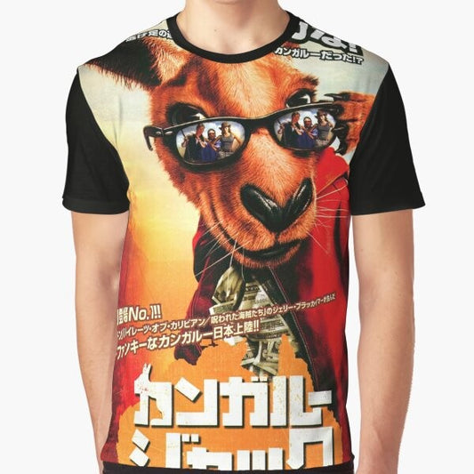 Retro Kangaroo Jack Japanese Graphic T-Shirt with Nostalgic Design