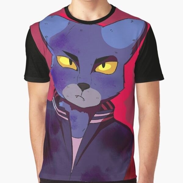 Graphic t-shirt featuring the "Lone Digger" character from the Caravan Palace electro-swing music group, with a furry cat design.