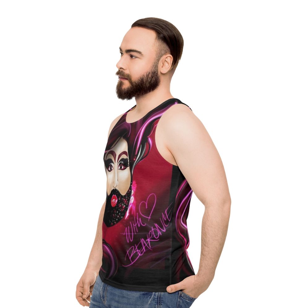 Bearonce unisex tank top featuring bearded lady, drag queen, and gay bear fan art - men side