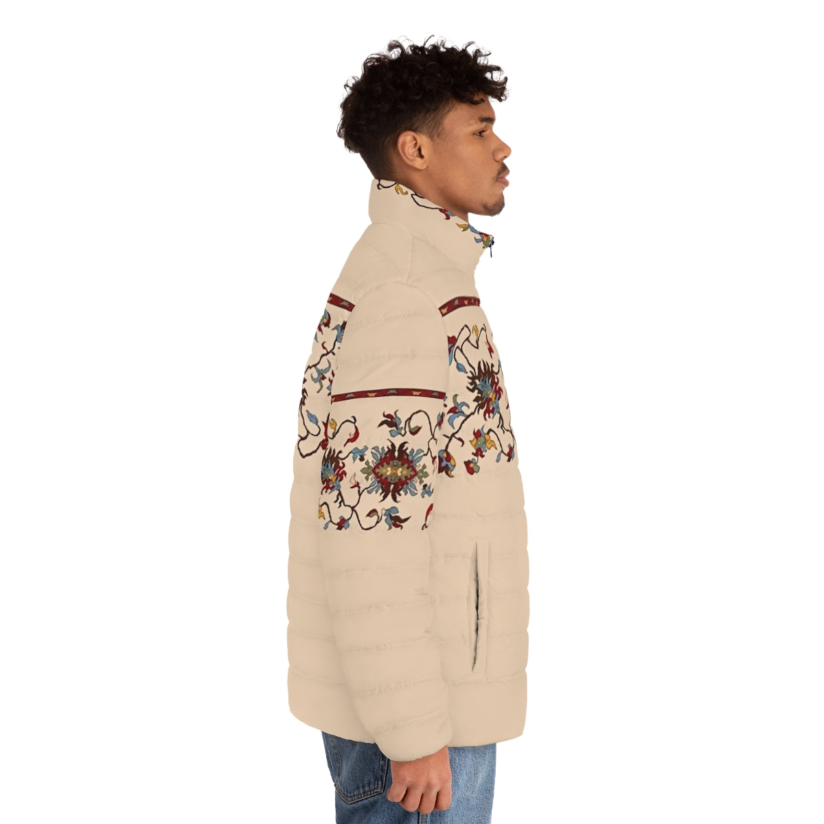 Armenian Traditional Art 2.0 Puffer Jacket featuring ancient Armenian designs and patterns - men side right