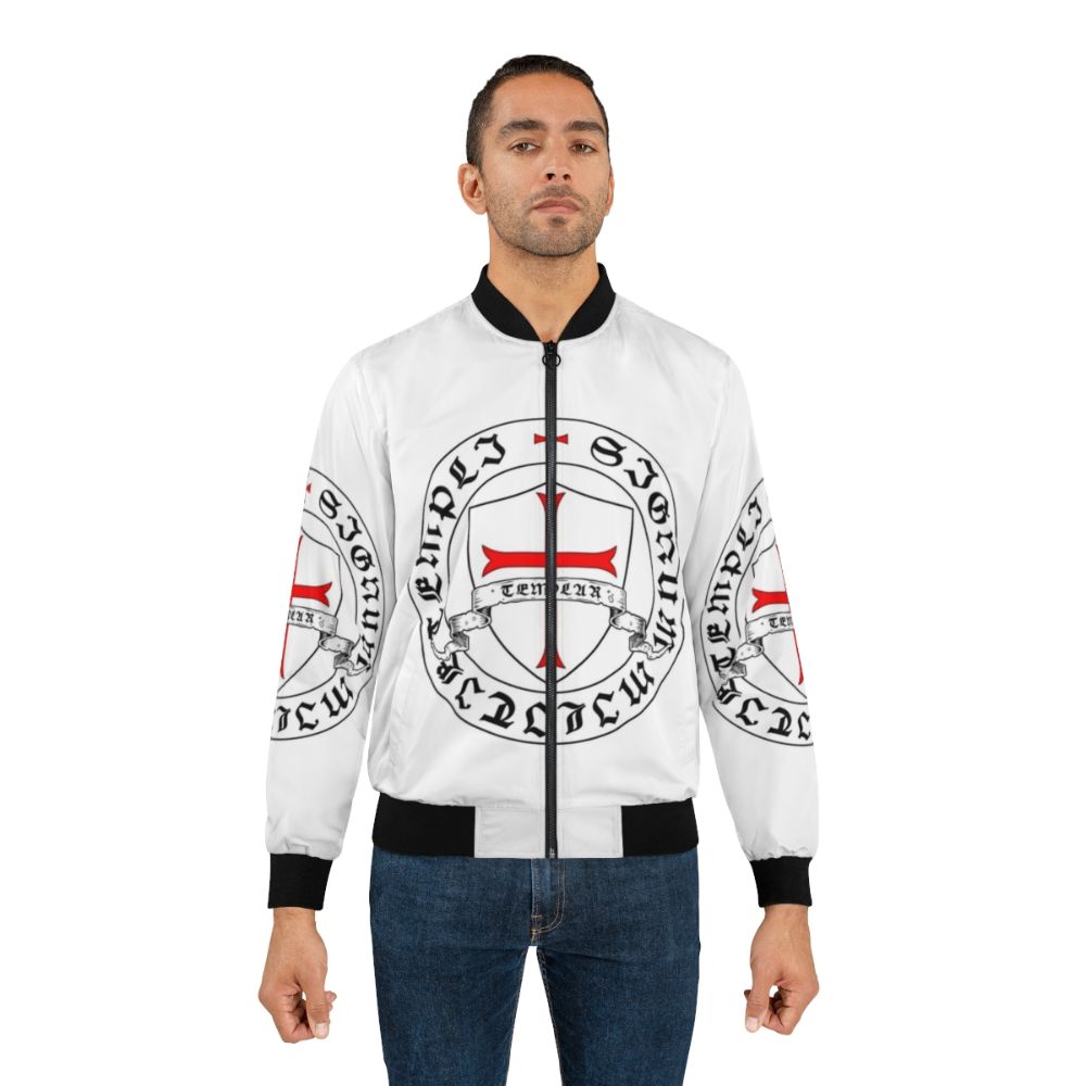 Knights Templar Crusader Bomber Jacket with Holy Grail Emblem - Lifestyle