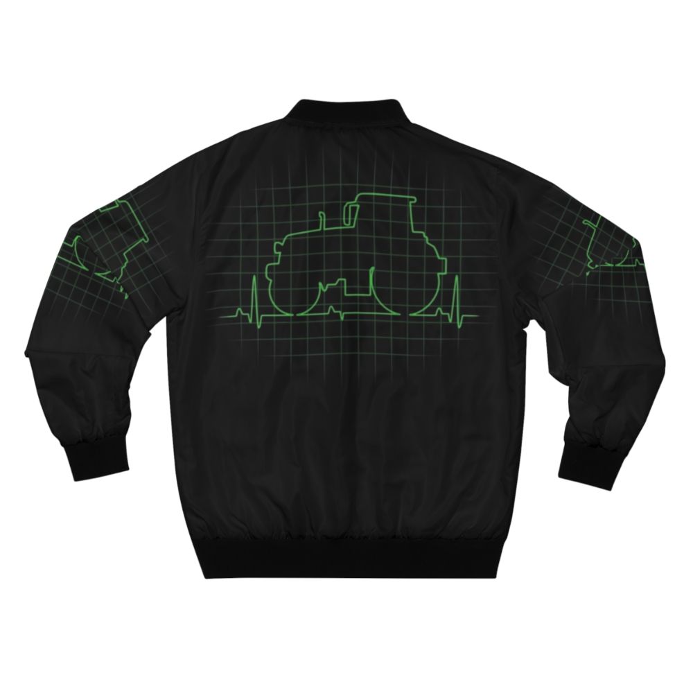 A bomber jacket with a tractor heartbeat design, perfect for farmers and tractor enthusiasts. - Back