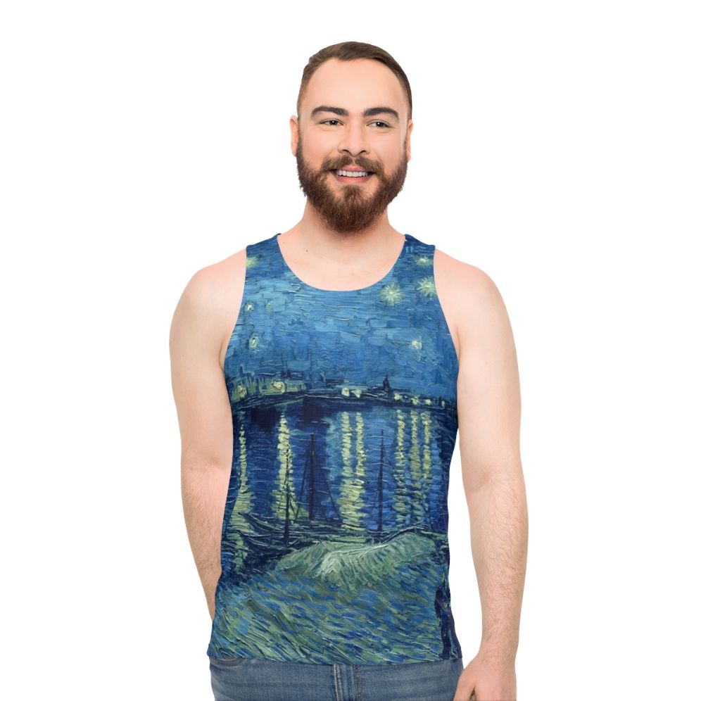 Unisex tank top featuring Van Gogh's Starry Night Over The Rhone painting - men