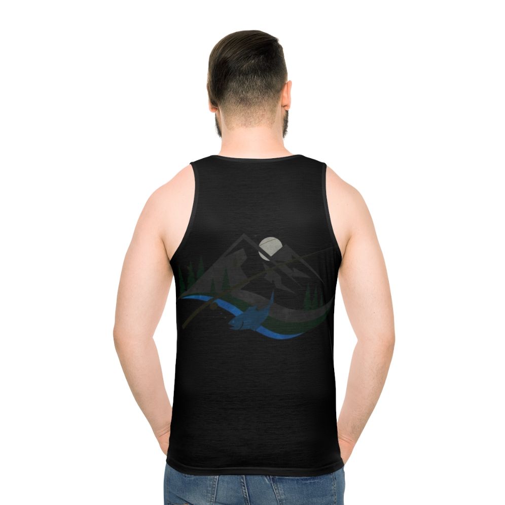 Unisex fishing tank top with nature-inspired design - men back