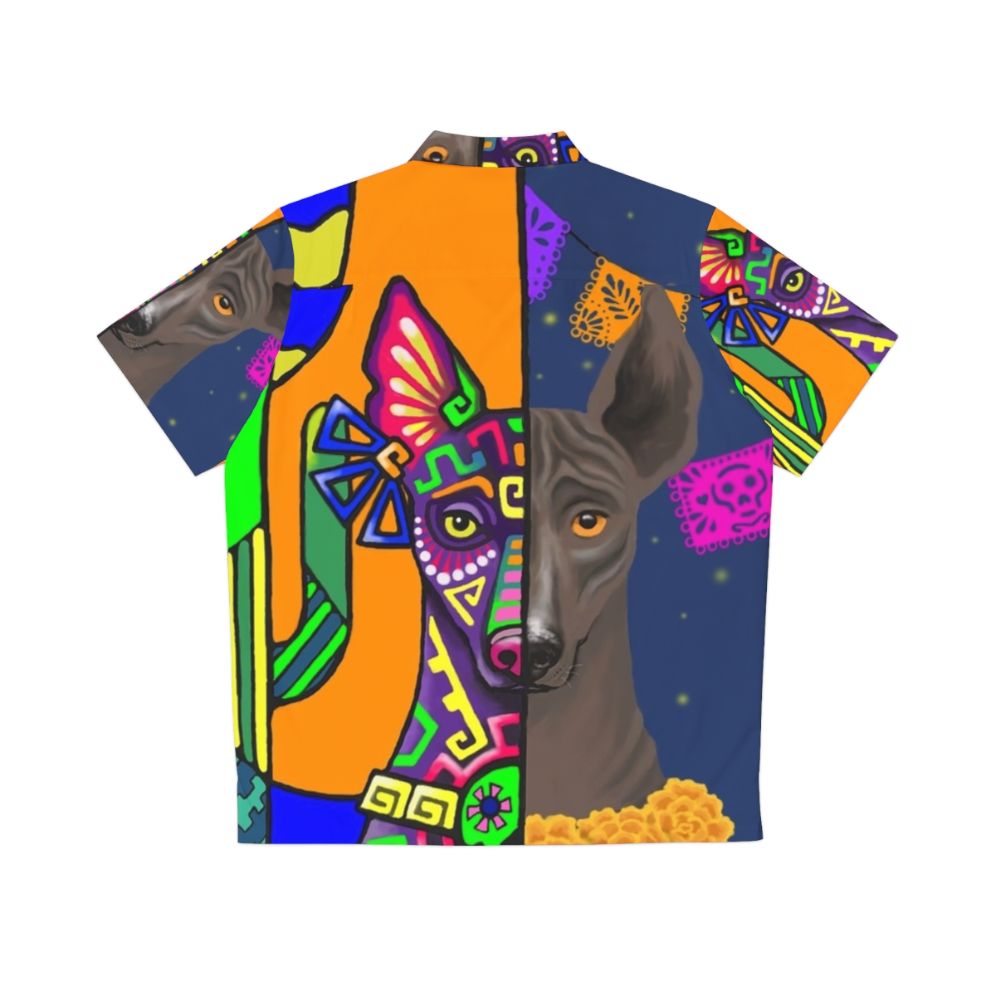 Prehispanic Xolo Hawaiian Shirt featuring the Mexican Hairless Dog - Back