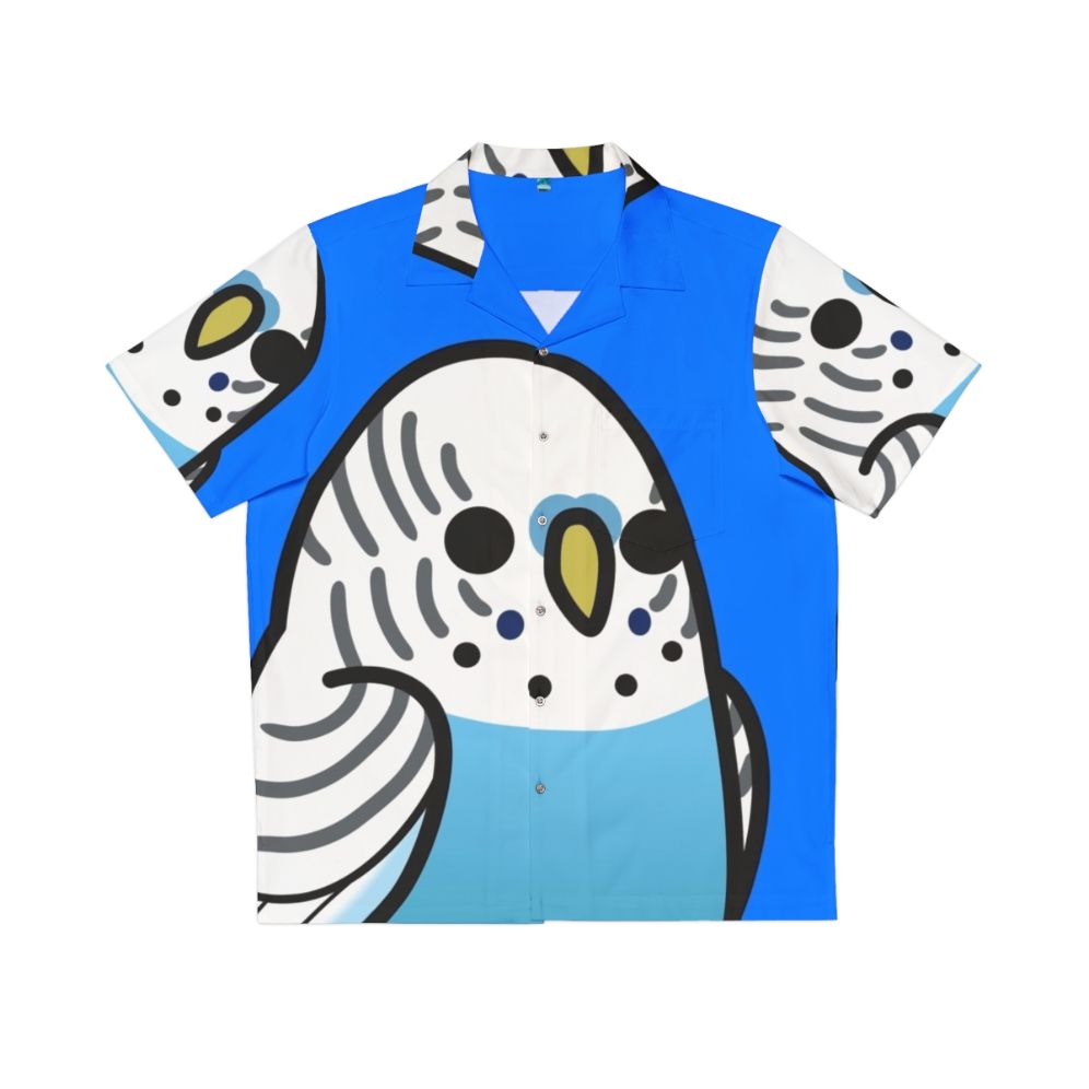 Blue budgie bird Hawaiian shirt with colorful tropical bird print