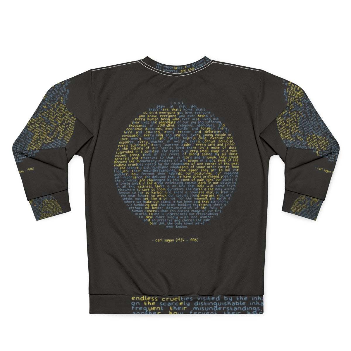 Pale Blue Dot Space Themed Sweatshirt featuring Carl Sagan's iconic quote - Back