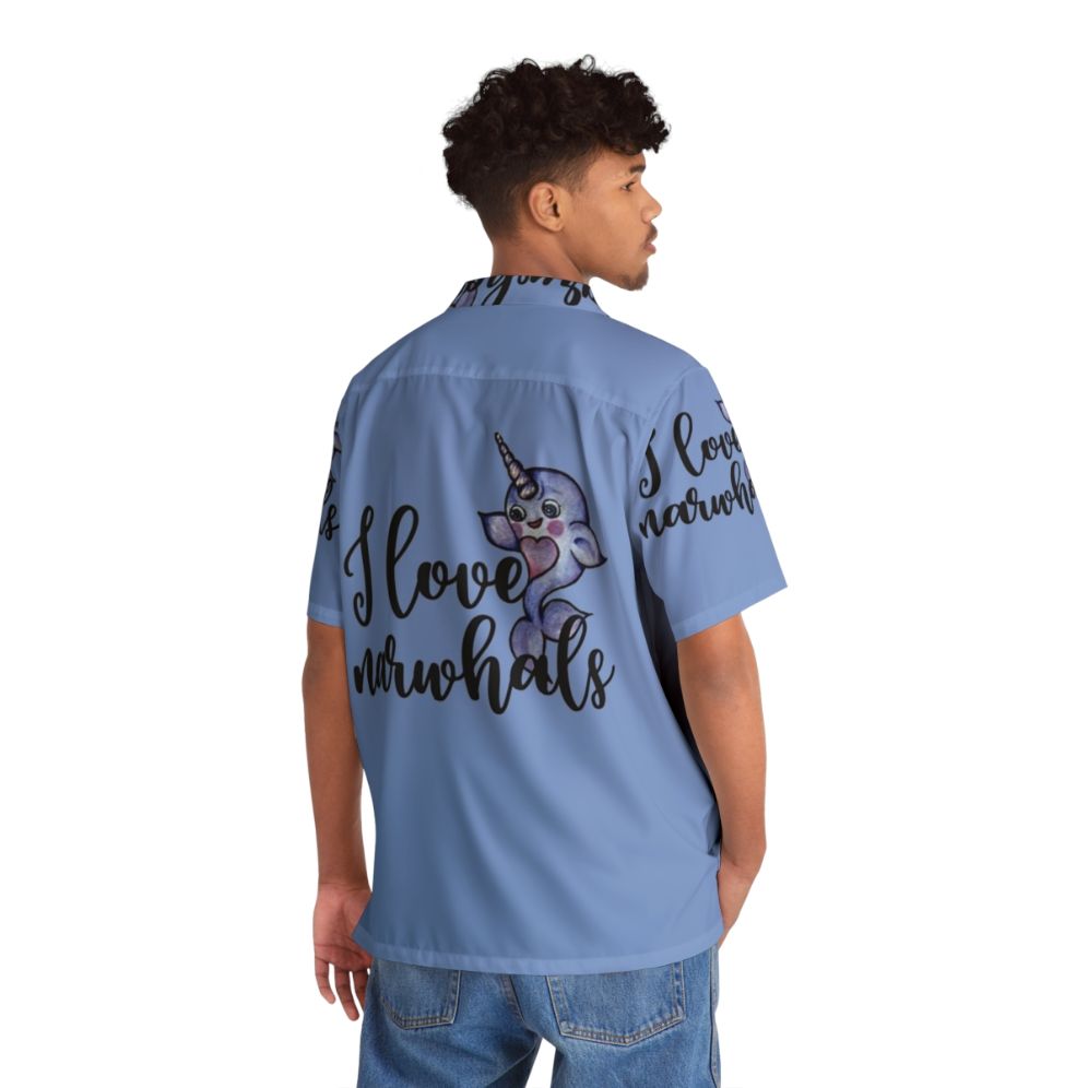 Colorful "I Love Narwhals" Hawaiian shirt featuring cute narwhal design - People Back