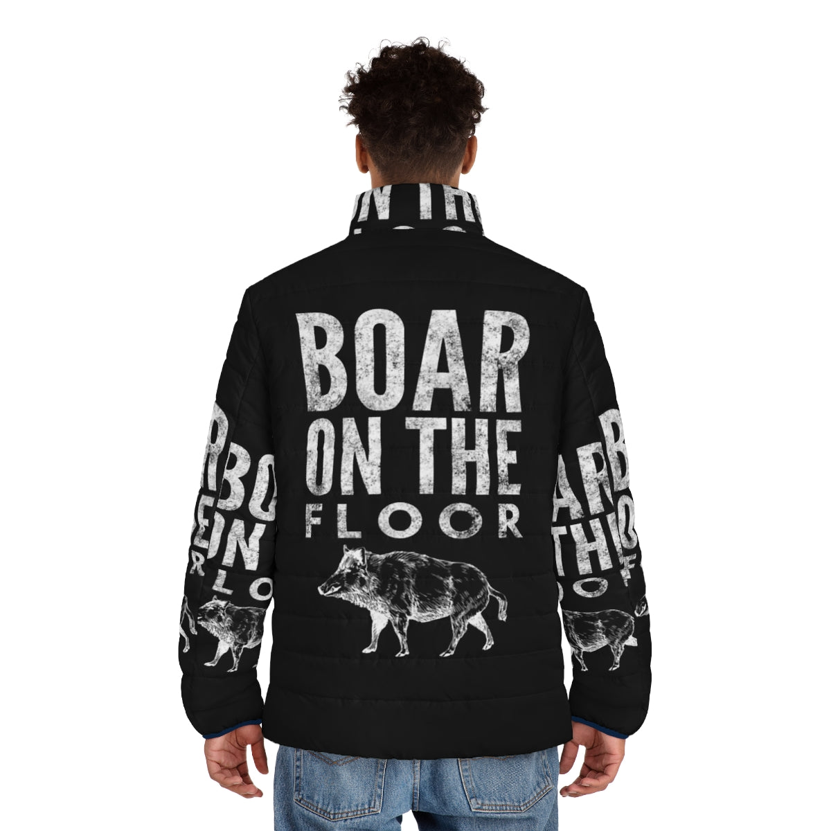 Boar On The Floor Puffer Jacket with hunting and wildlife design - men back