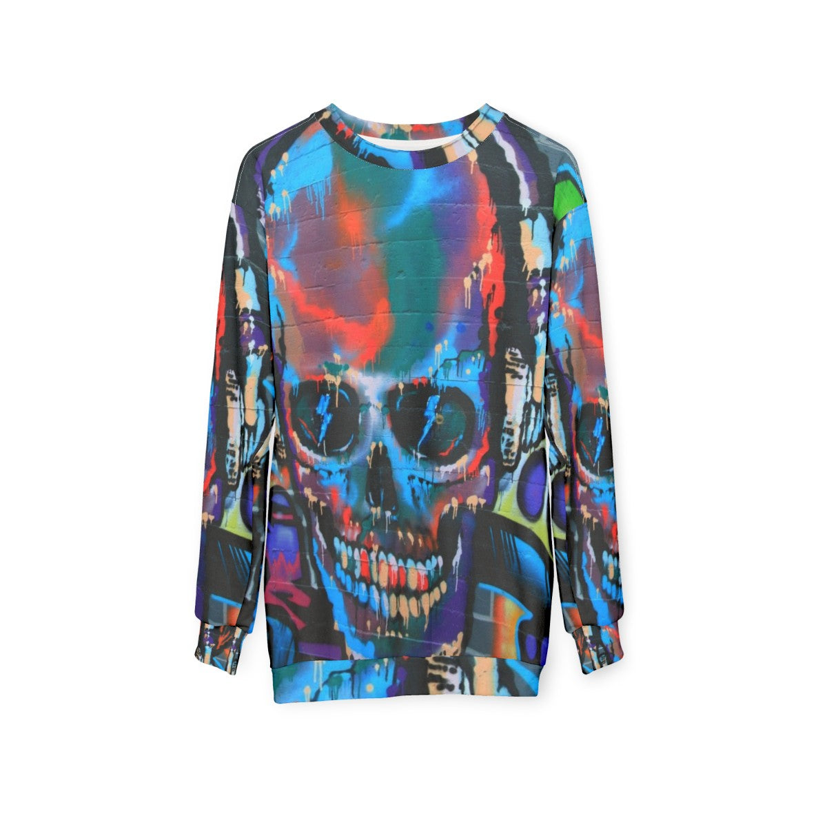 Graffiti sweatshirt featuring vibrant, abstract street art design - hanging