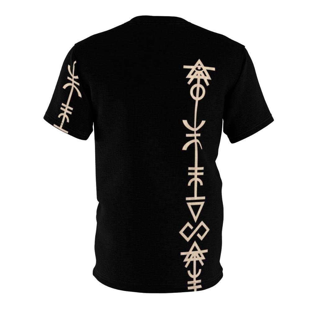 Minimalist alien rune graphic design on a t-shirt for space elf enthusiasts - Back