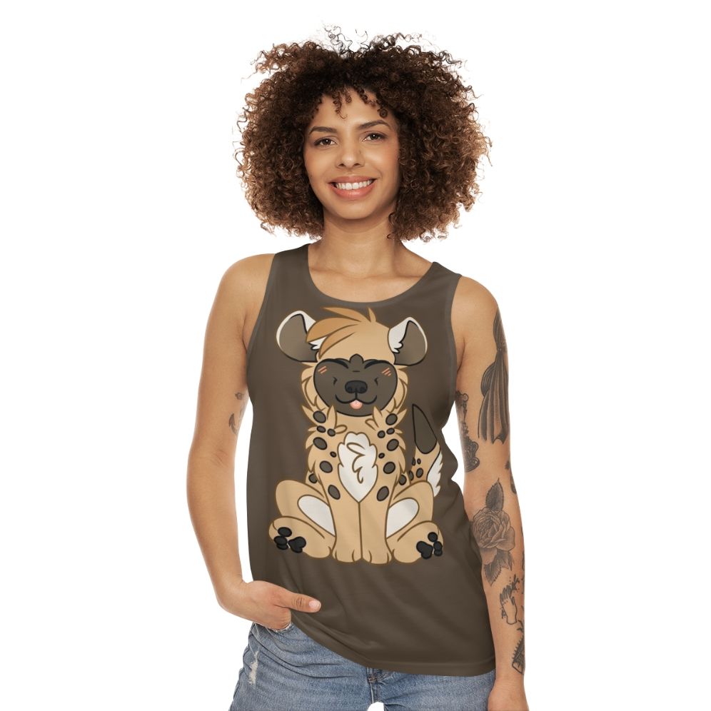 Chibi hyena design on a unisex tank top - women