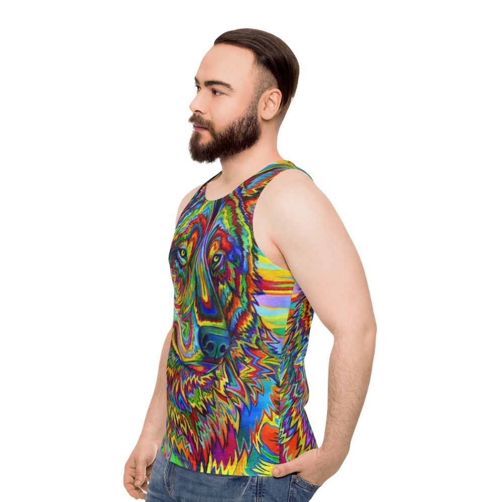 Colorful psychedelic rainbow wolf tank top design - men side