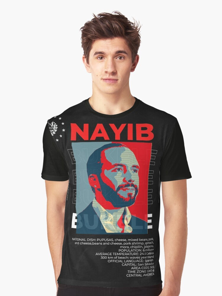 El Salvador President Nayib Bukele Graphic T-Shirt featuring a volcano - Men