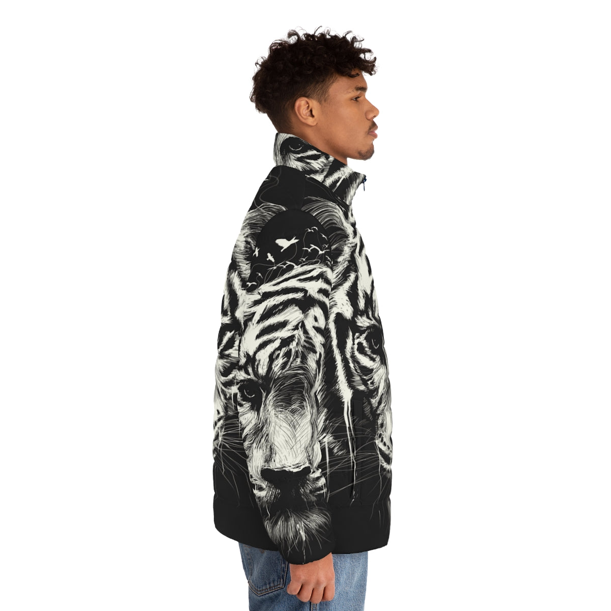 Interconnected puffer jacket with photorealistic wildlife and nature graphics - men side right