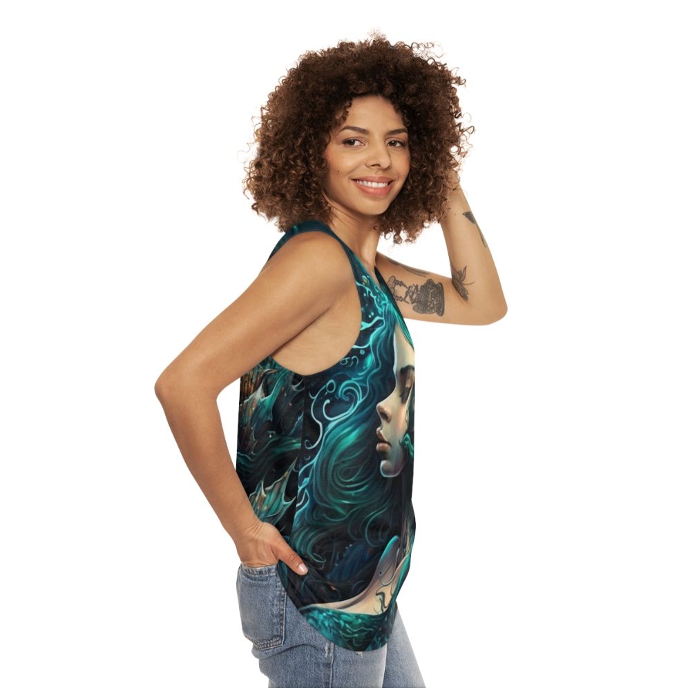 Unisex tank top featuring mythical sea creatures design - women side