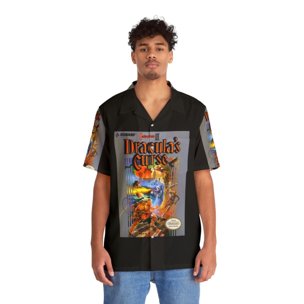 Castlevania Dracula's Curse Hawaiian Shirt featuring retro gaming horror design - People Front