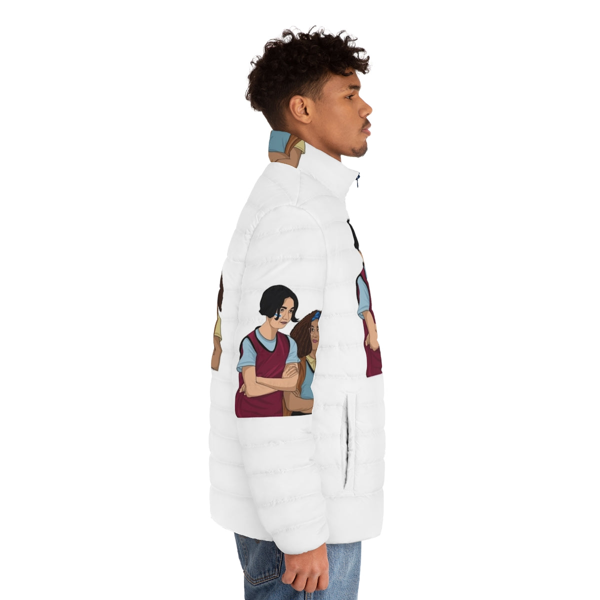 Heartstopper Tao and Elle Puffer Jacket featuring the Netflix LGBT characters - men side right