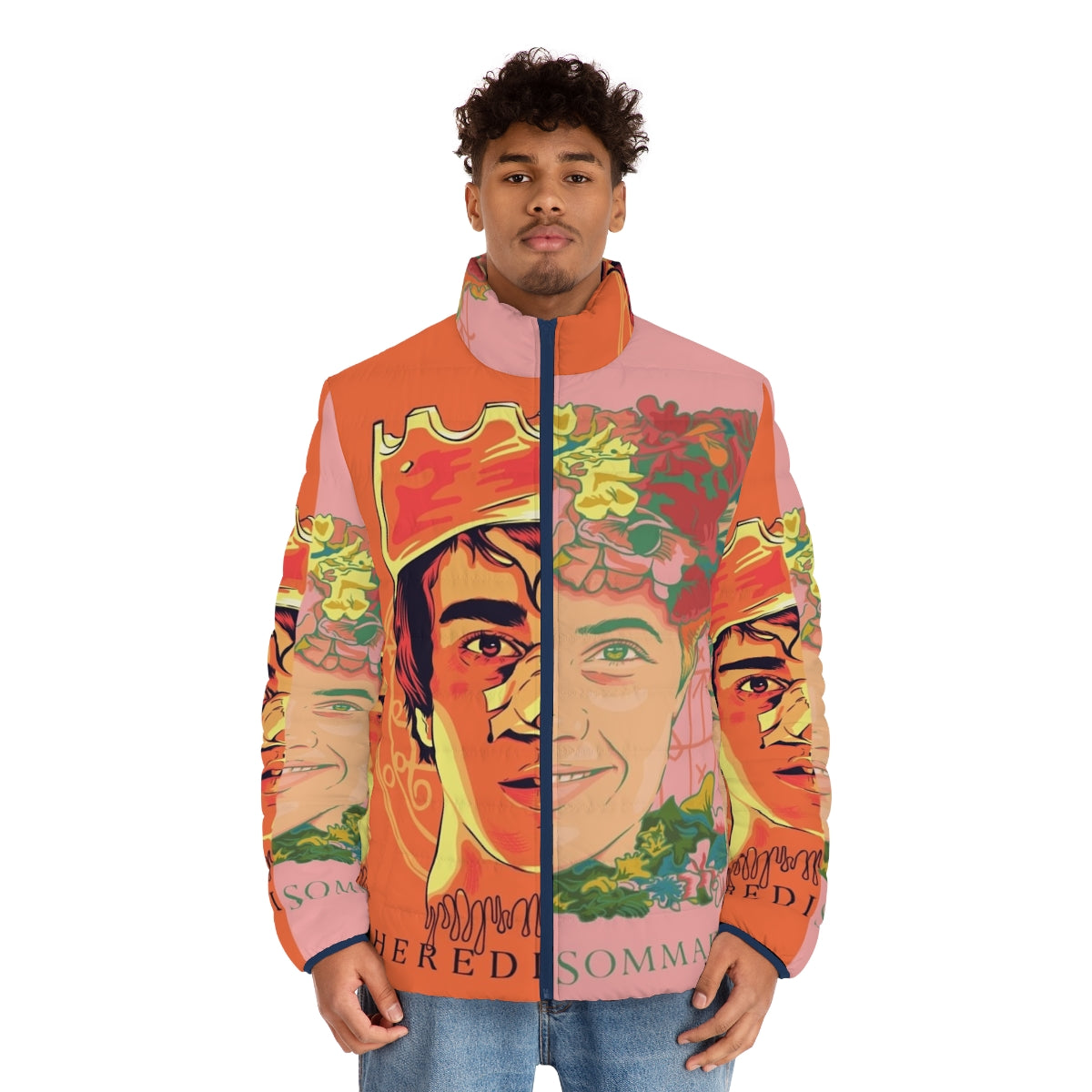 Hereditary Midsommar inspired puffer jacket with horror movie graphics - men front