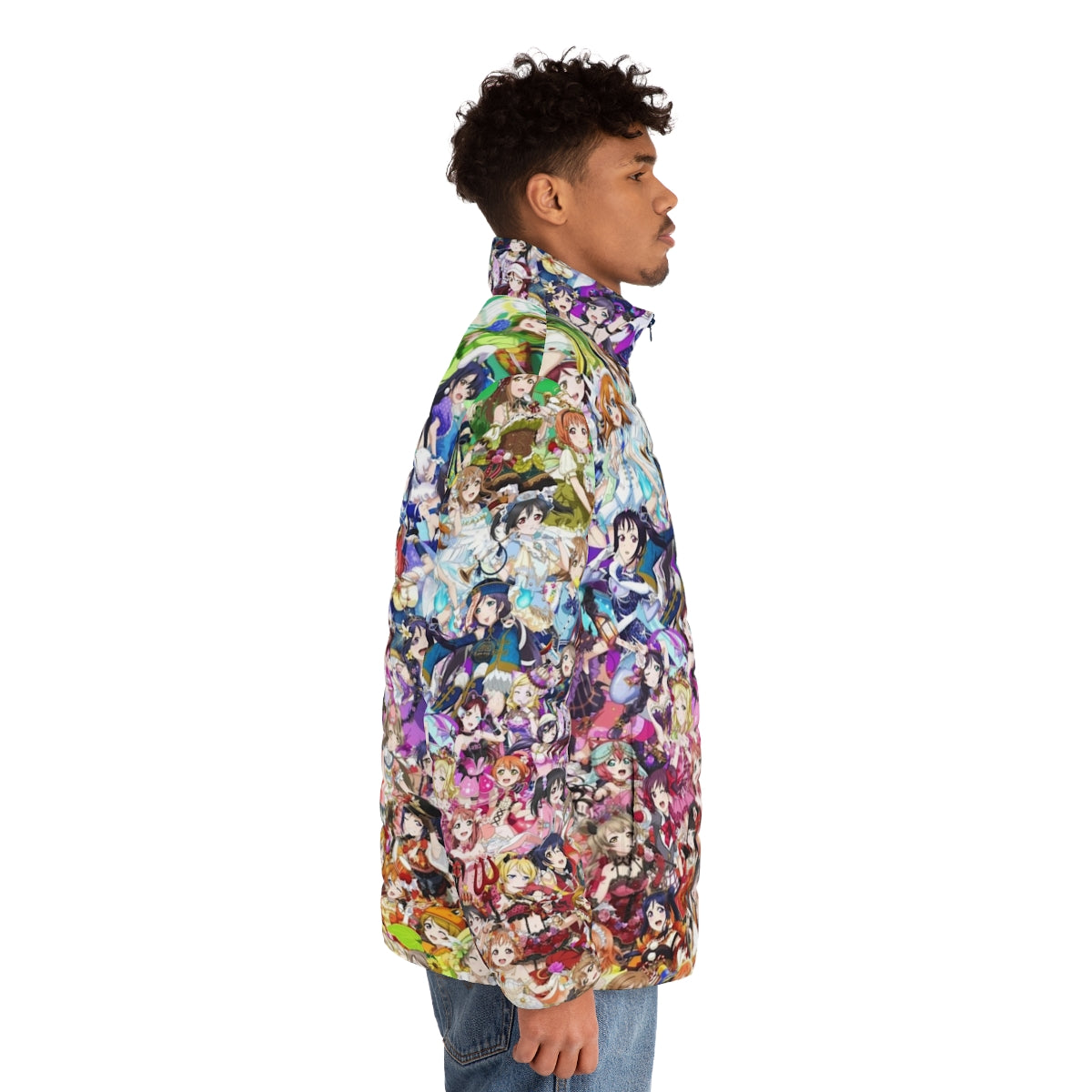 Love Live Rainbow Puffer Jacket for Anime and School Idol Fans - men side right