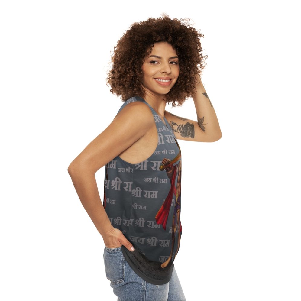 Unisex tank top with Lord Hanuman and Jai Sri Ram design - women side