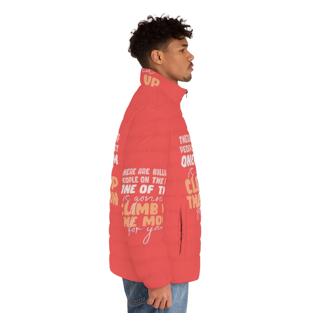 Puffer jacket with "Sex Education" love quote design - men side right