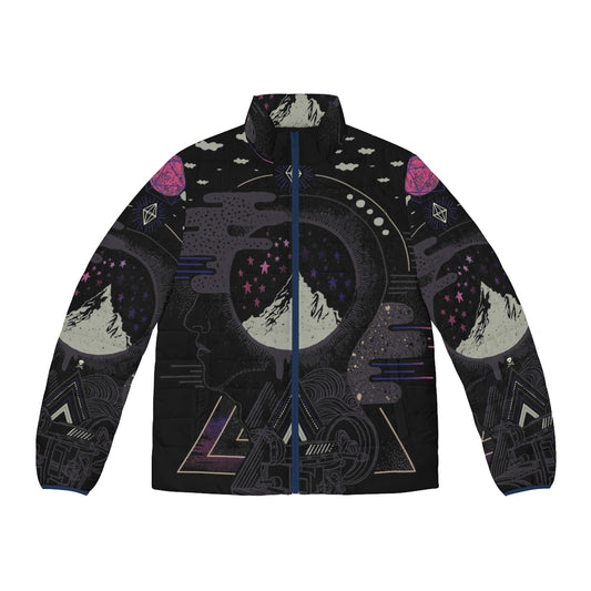 A surreal and psychedelic puffer jacket that evokes cosmic dreams and imaginative visions.