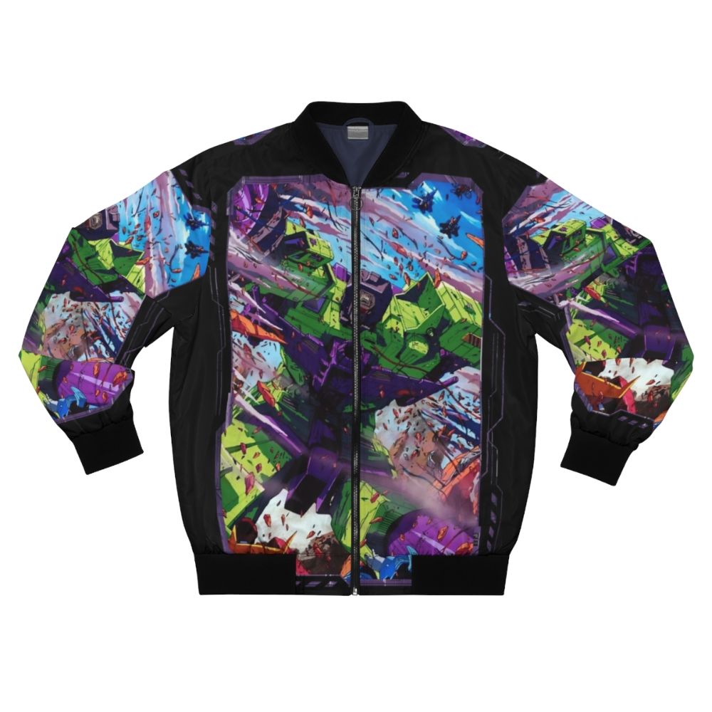 Transformers Devastator Bomber Jacket with Optimus Prime, Megatron, and Autobots/Decepticons graphics