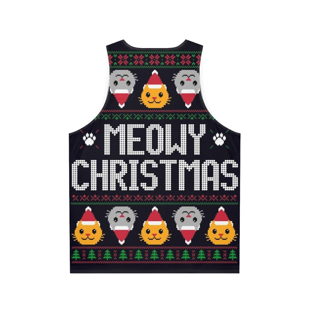 Ugly Christmas sweater cat unisex tank top - Back