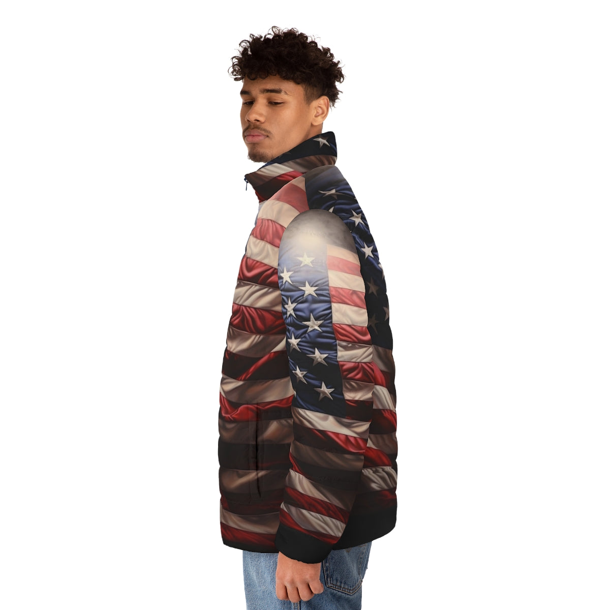 Patriotic American flag digital print puffer jacket - men side left