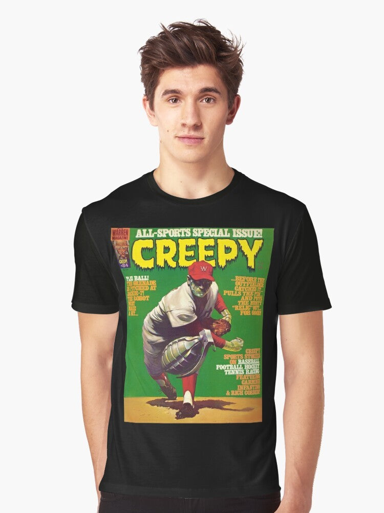 Vintage Creepy #84 Magazine Cover Graphic T-Shirt with Creepy Skulls, Monsters, and Vampires - Men