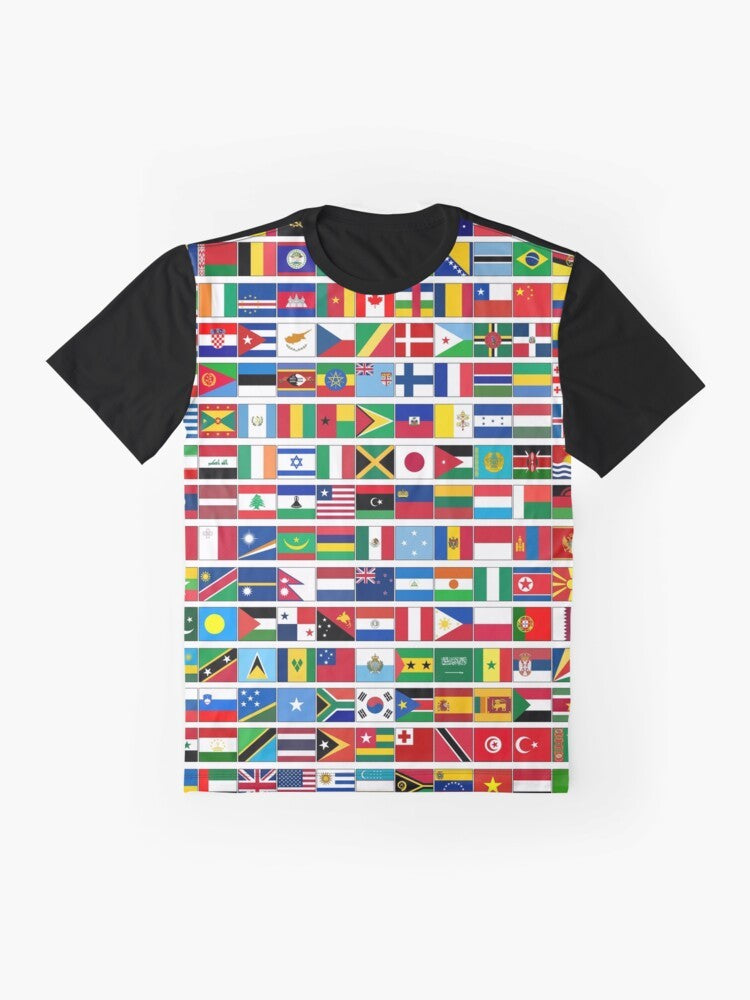 195 Countries Flags International Events Graphic T-Shirt - Flat lay