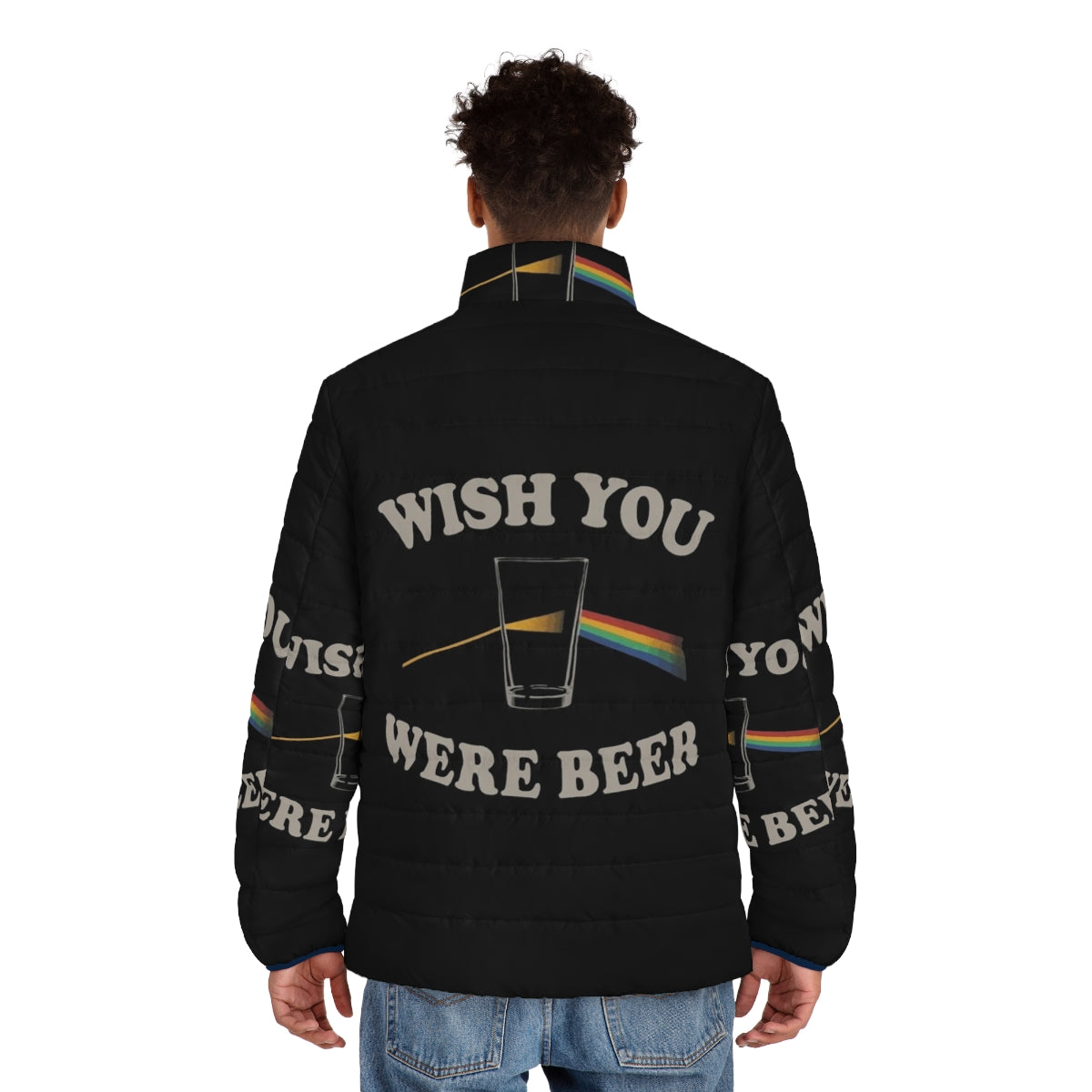 Pink Floyd inspired "Wish You Were Beer" puffer jacket - men back