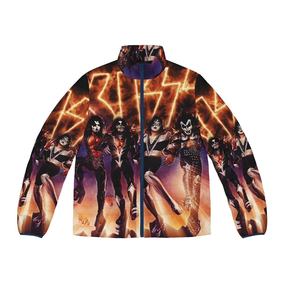 Kiss The Band Destroyer Fire Logo Puffer Jacket