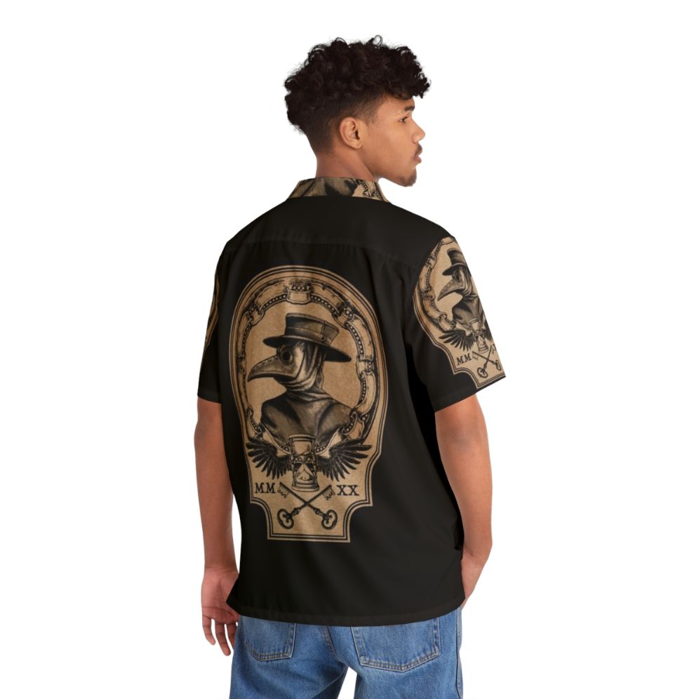 Vintage Plague Doctor Hawaiian Shirt featuring gothic and medieval design elements - People Back