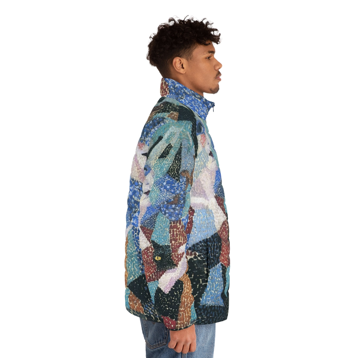 Gino Severini Futurist puffer jacket featuring vibrant abstract geometric shapes and cubist-inspired design - men side right