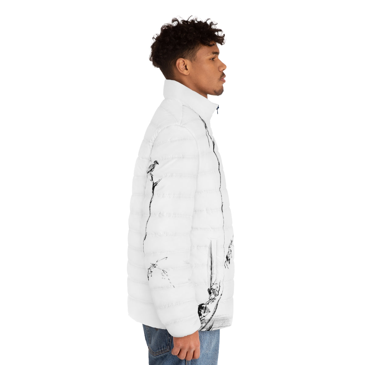 Miyamoto Musashi inspired koboku meikakuzu puffer jacket featuring sumi-e art - men side right