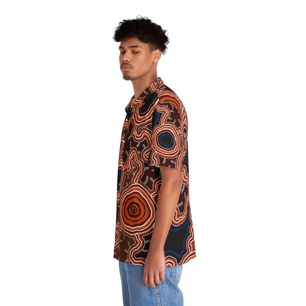 Authentic Aboriginal Art Hawaiian Shirt featuring Pathways to Water design - People Left